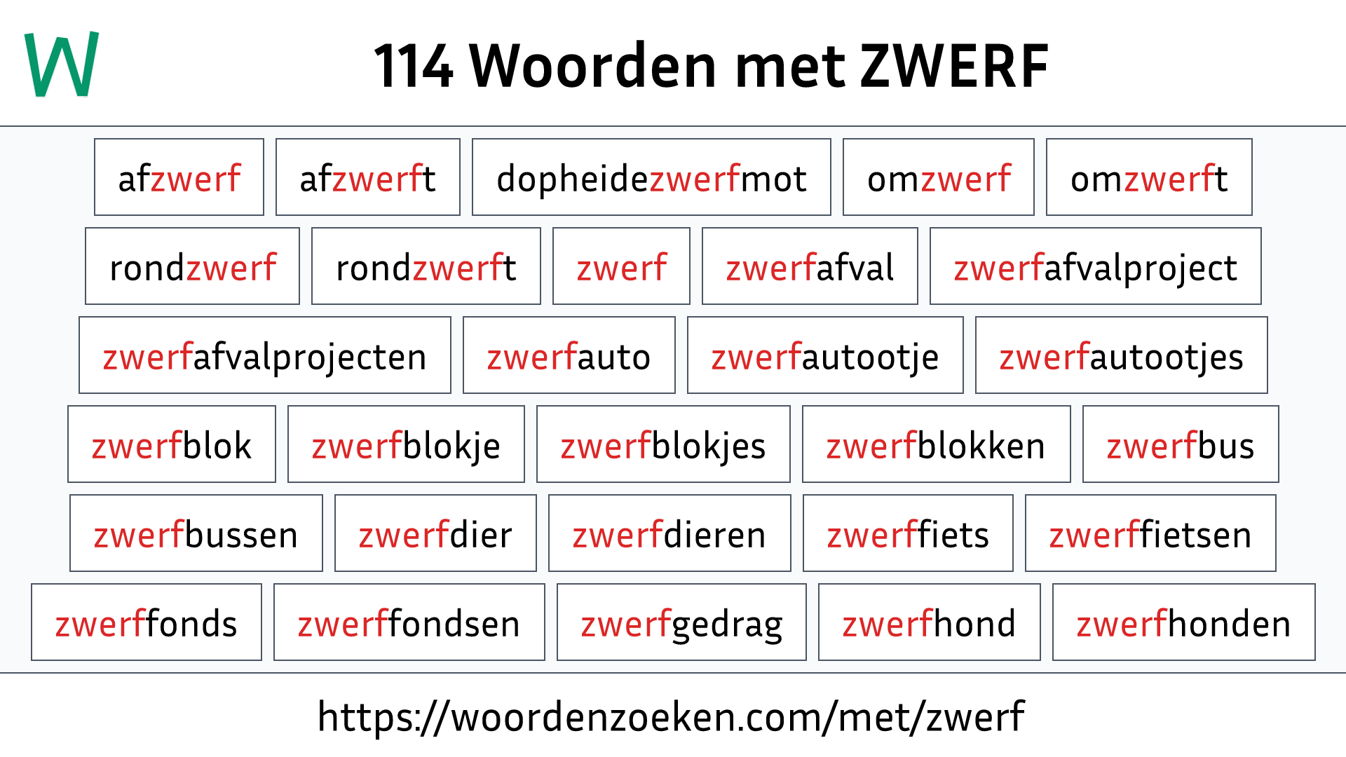 Woorden met ZWERF